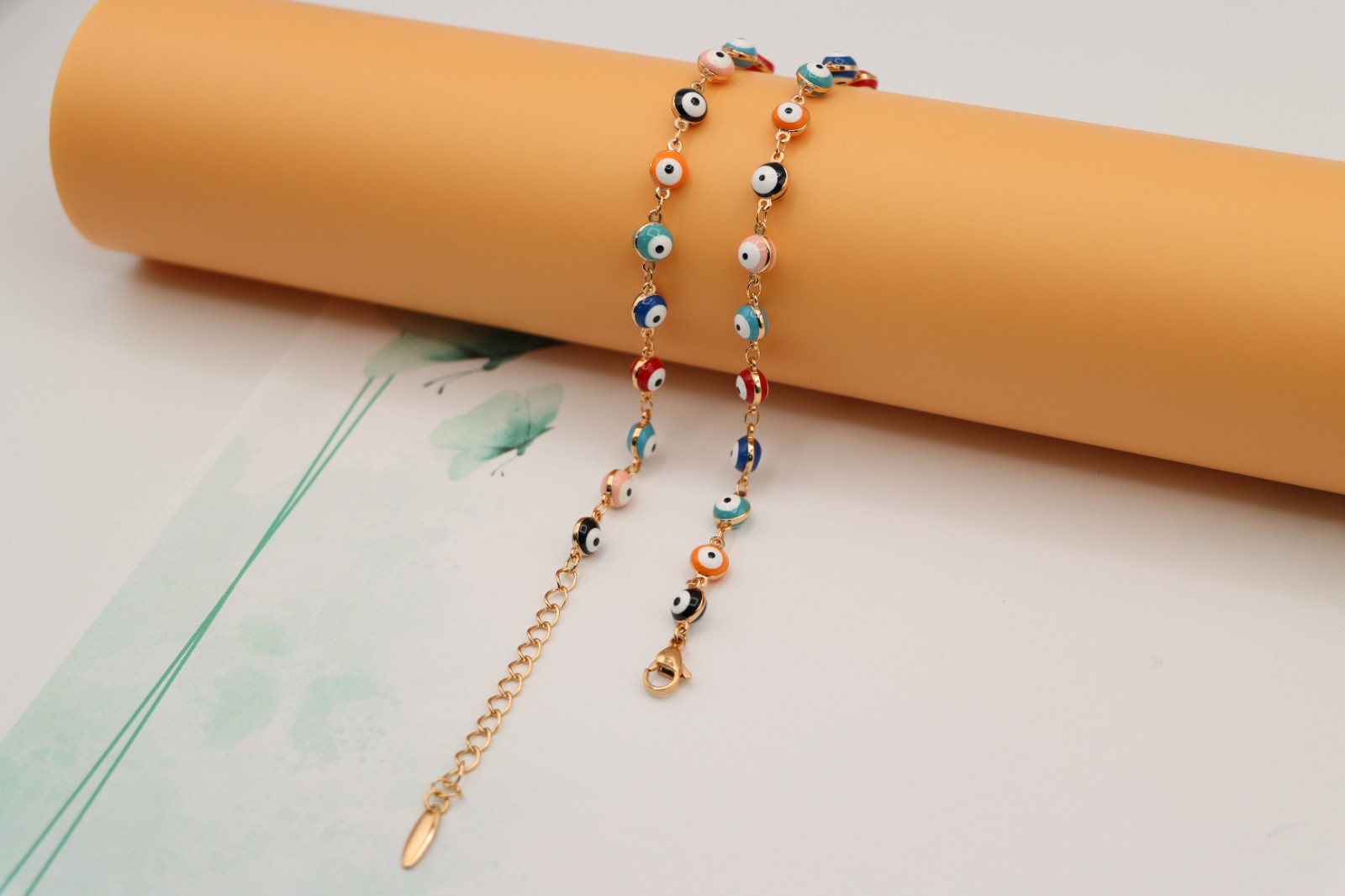 Rose Gold Necklace Design, XPNL0125 Colorful Evil Eye