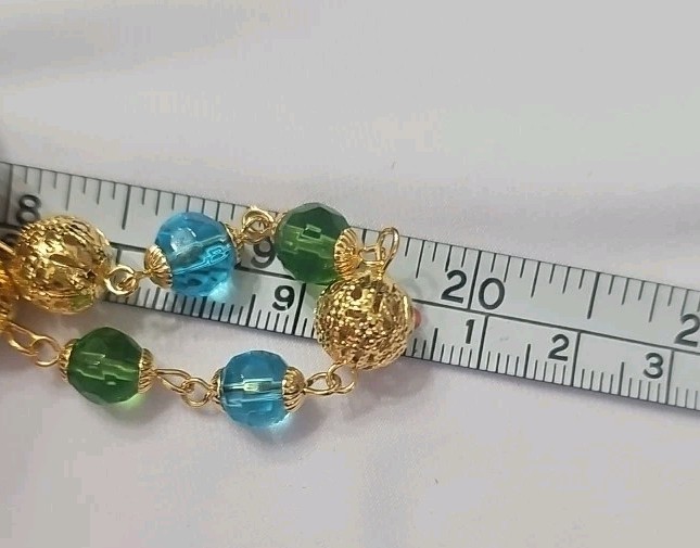 Vintage Joan Rivers Blue And Green Bead An Gold Spears Necklace. RU