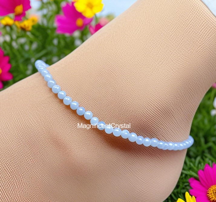 Blue Lace Agate Anklet Blue Gemstone Beaded Anklet Healing Summer Women Gift