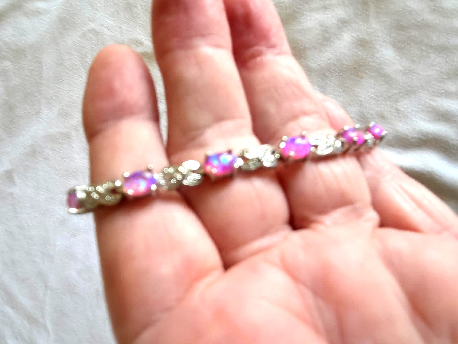 Silver Tone Pink Opal Love Knot Bracelet