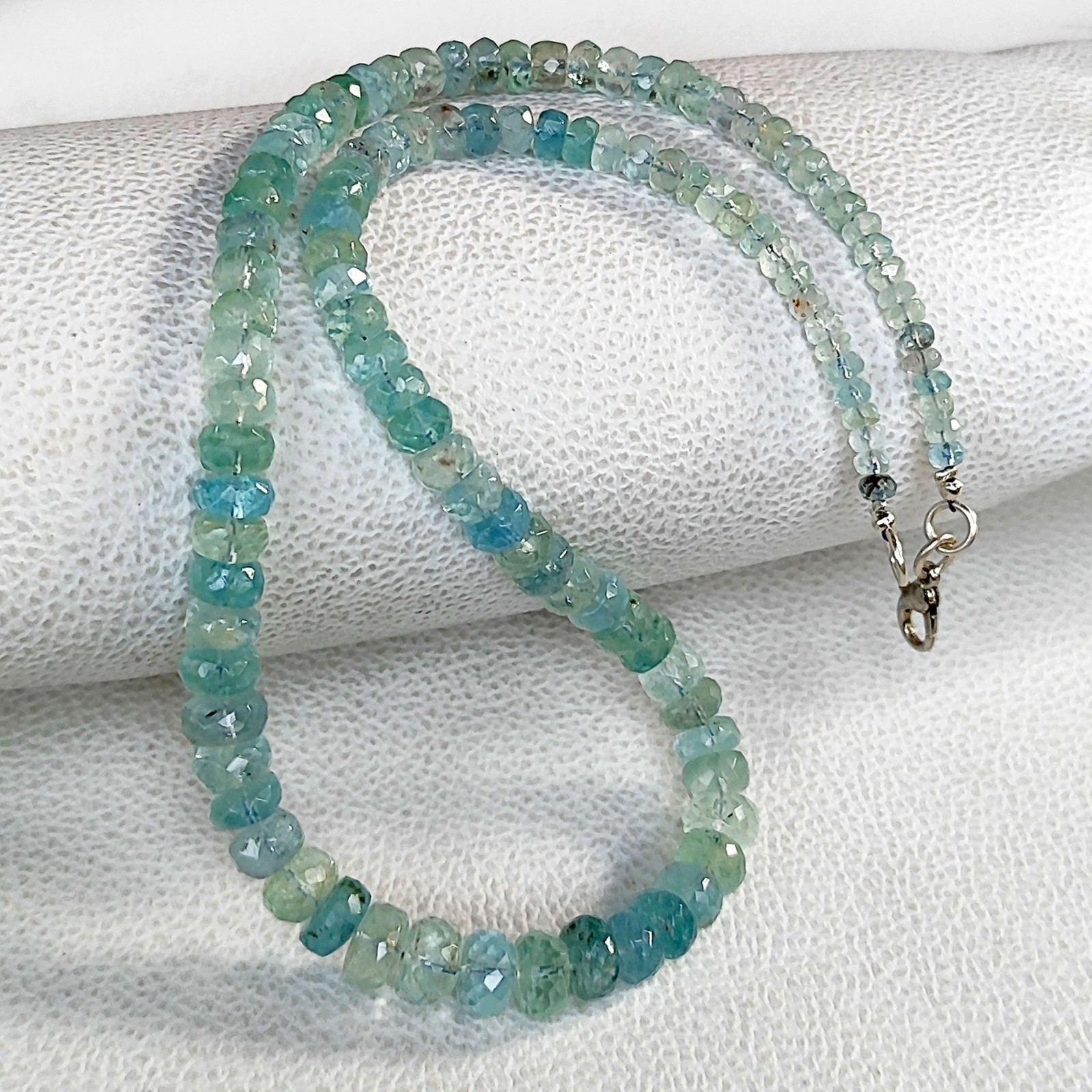 Brazilian Aquamarine 3.5-8 mm Faceted Roundelle Beads 16″ Gemstone Necklace