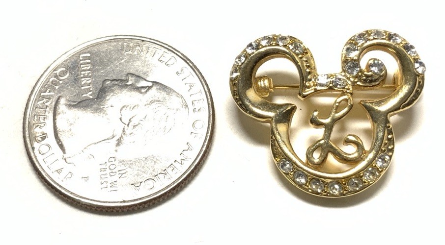 Disney Gold Tone Letter “L” Rhinestone Mickey Mouse Pin LY116