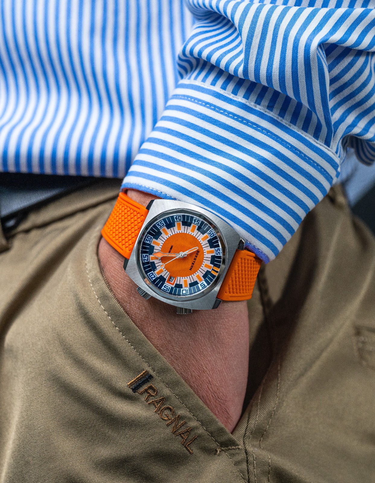 Seestern S471.01.O 38MM LUME Internal Bezel 100m DIVER’S Mens Sport Watch ORANGE