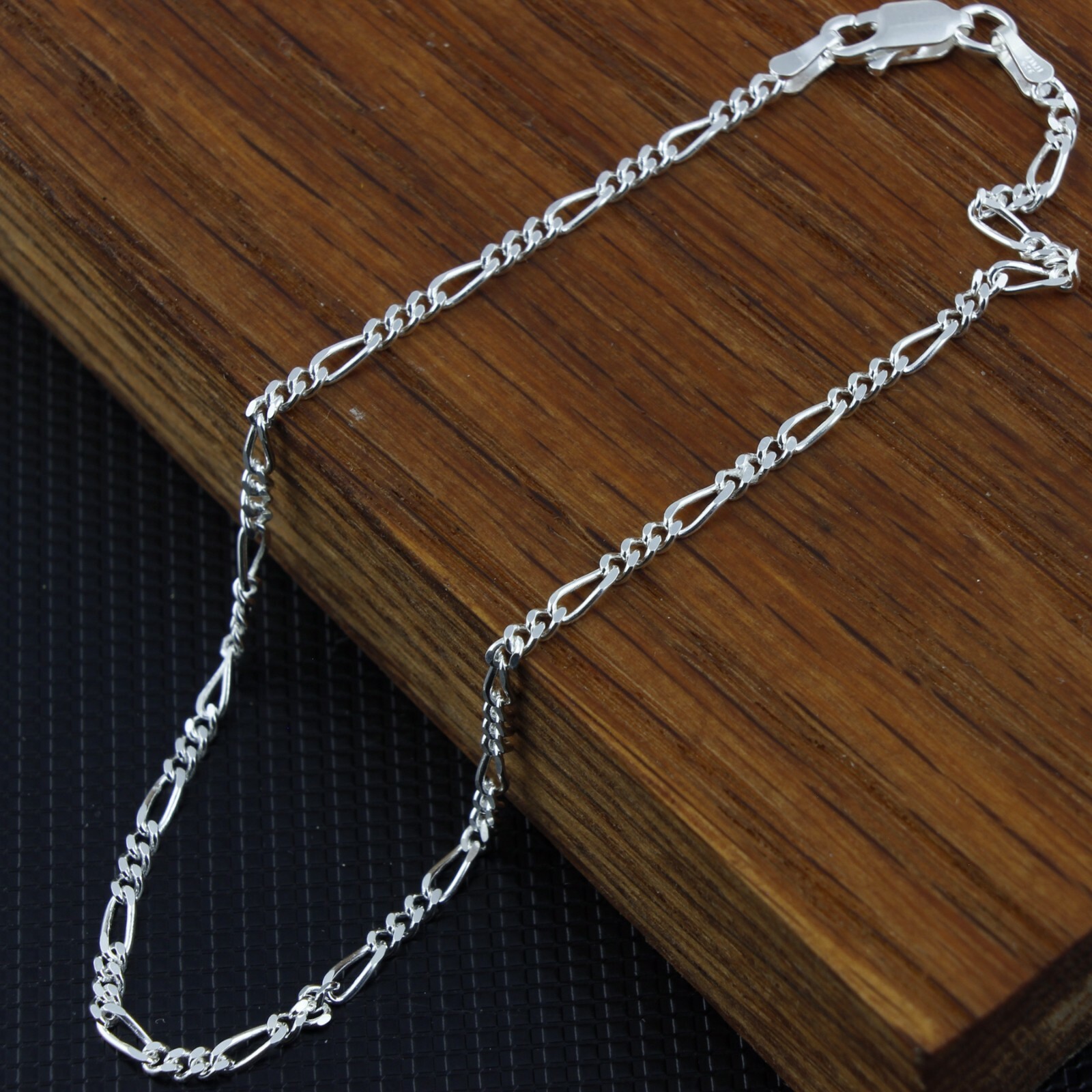 Women / Girl Italian 925 Sterling Silver Flat Figaro Chain Anklet Bracelet 9-10″