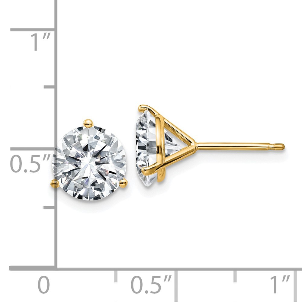 14k Yellow Gold 4ct. 8.0mm Round D E F Pure Light Moissanite Stud Earrings