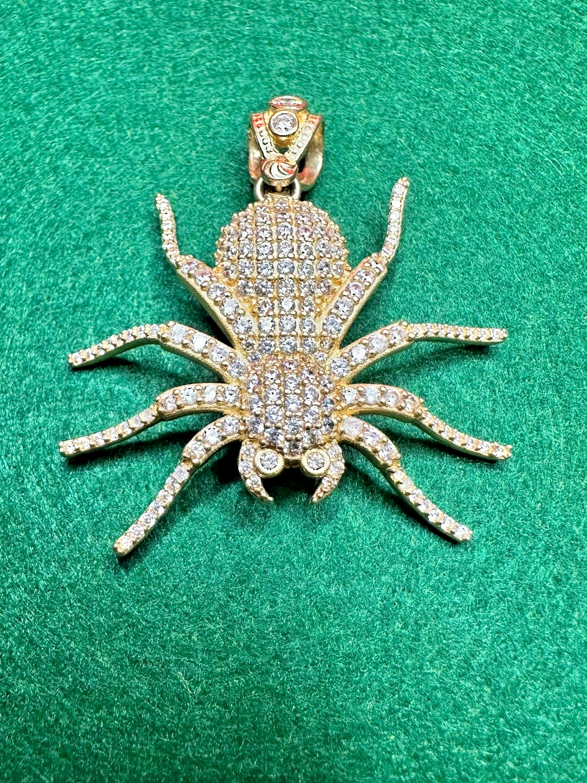 14K Gold Iced-Out Spider Pendant With Cubic zirconia
