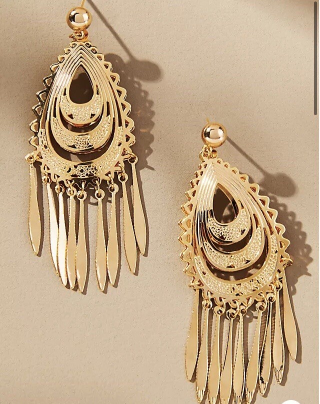 Anthropologie Western Fringe Teardrop Earrings Gold NWT 1.3”L Post Back