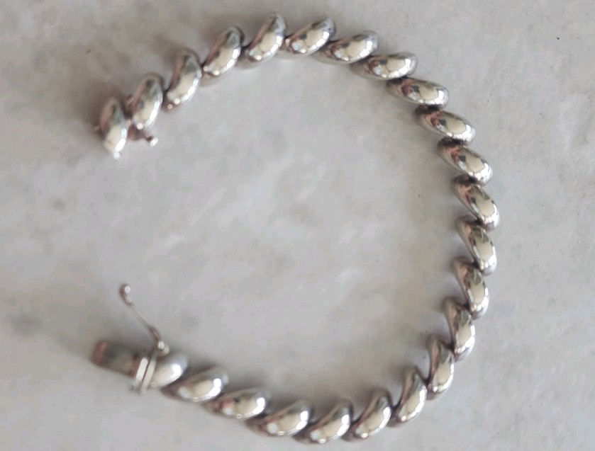 Italian 925 Sterling Silver San Marco Link Bracelet 7.25” Push Lock Safety