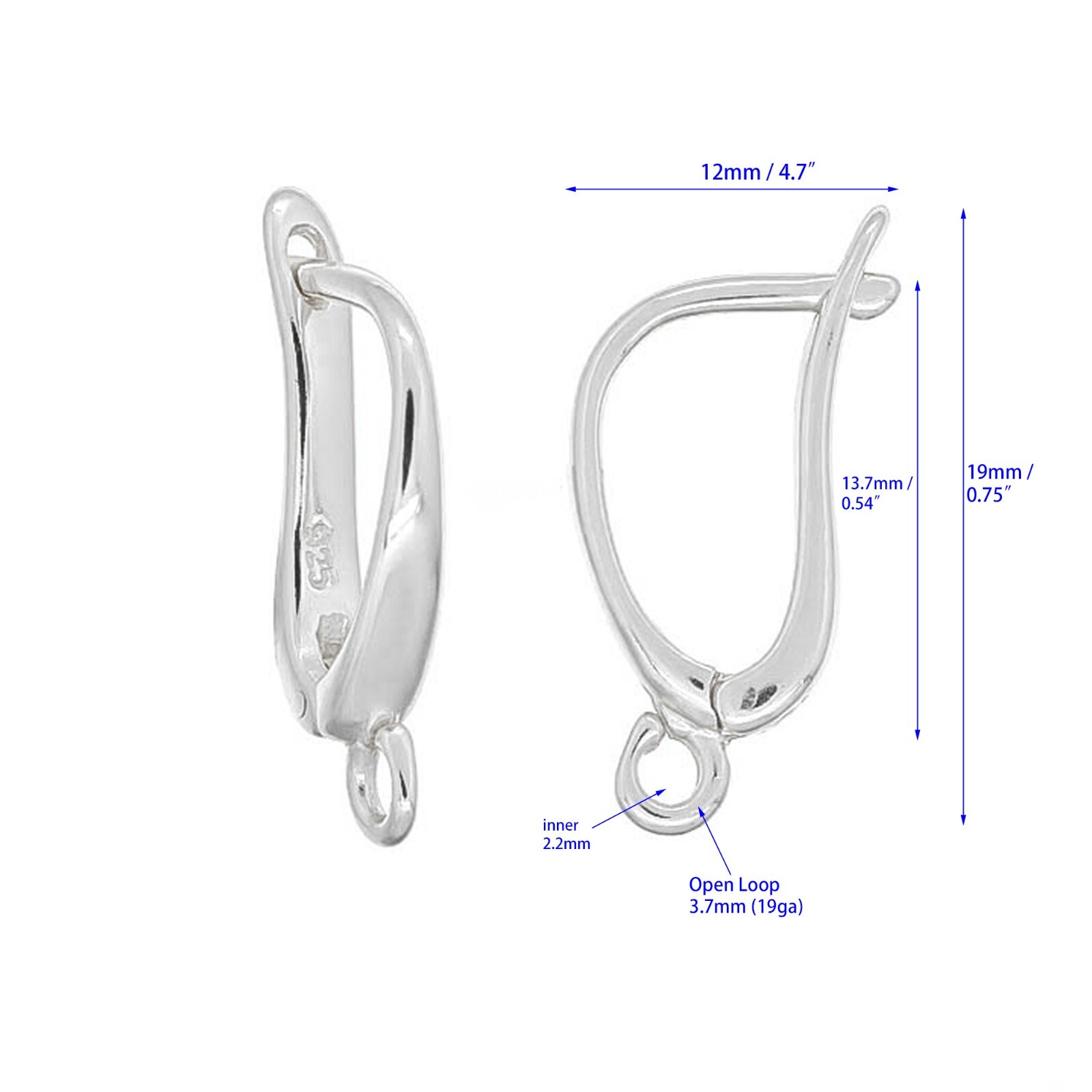 Fine Sterling Silver Leverback Lever Back Earring Hook Earwire #97052