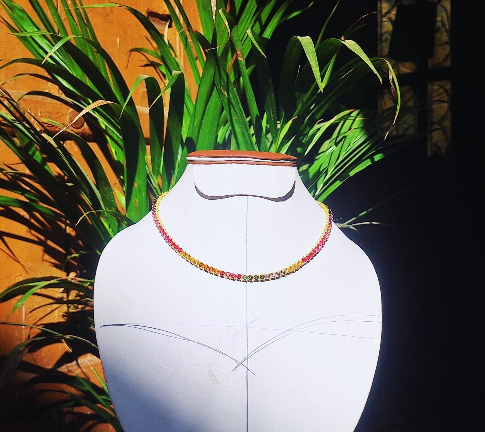 15Ctw Round Cut Lab Created Multicolor Rainbow Necklace 14K Yellow Gold Plated
