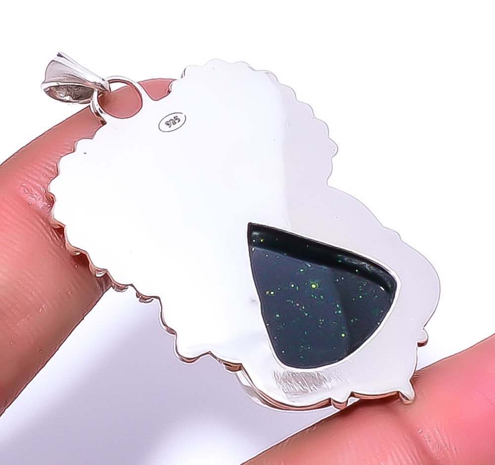 Green Sunstone 925 Sterling Silver Designer Pendant 2.34″ A330