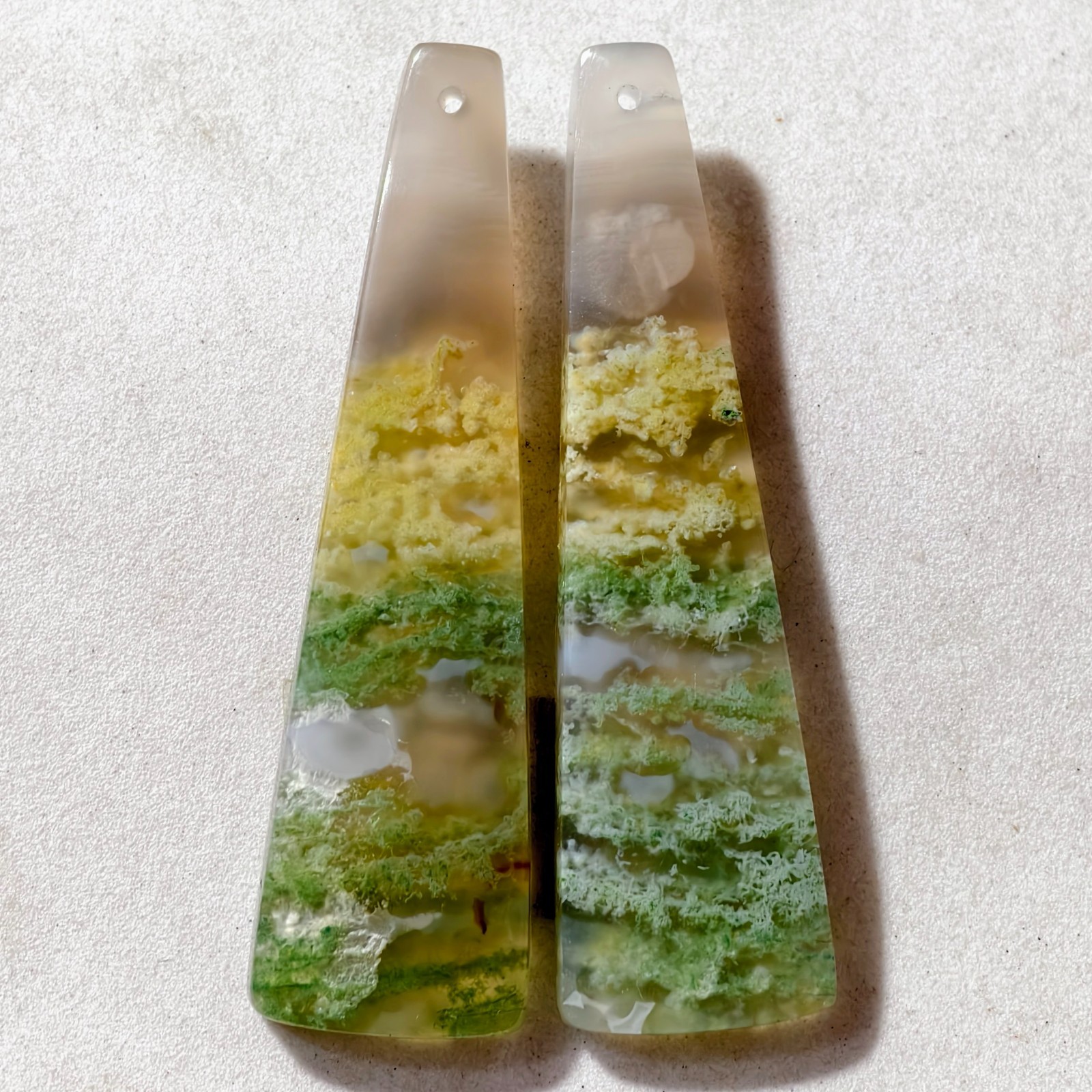 65 Cts Natural Moss Agate Drilled Match Pair Cabochon Gemstone 54.4 X 15.2 MM