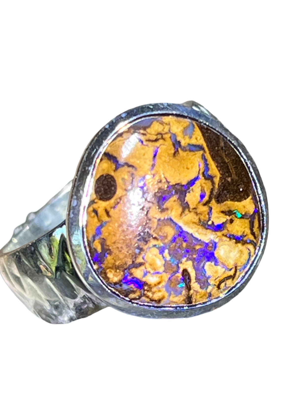 Boulder Opal Sunday Prize Crystal Track Opulent Azure Sterling Silver Ring Deuter