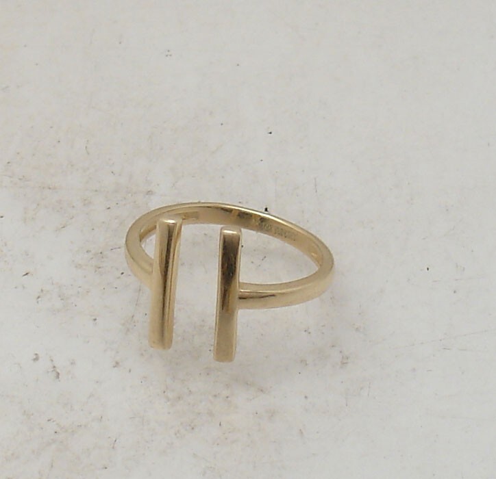 Adjustable Open Double T Bar Band Ring Solid Real 14K Yellow Gold QVC
