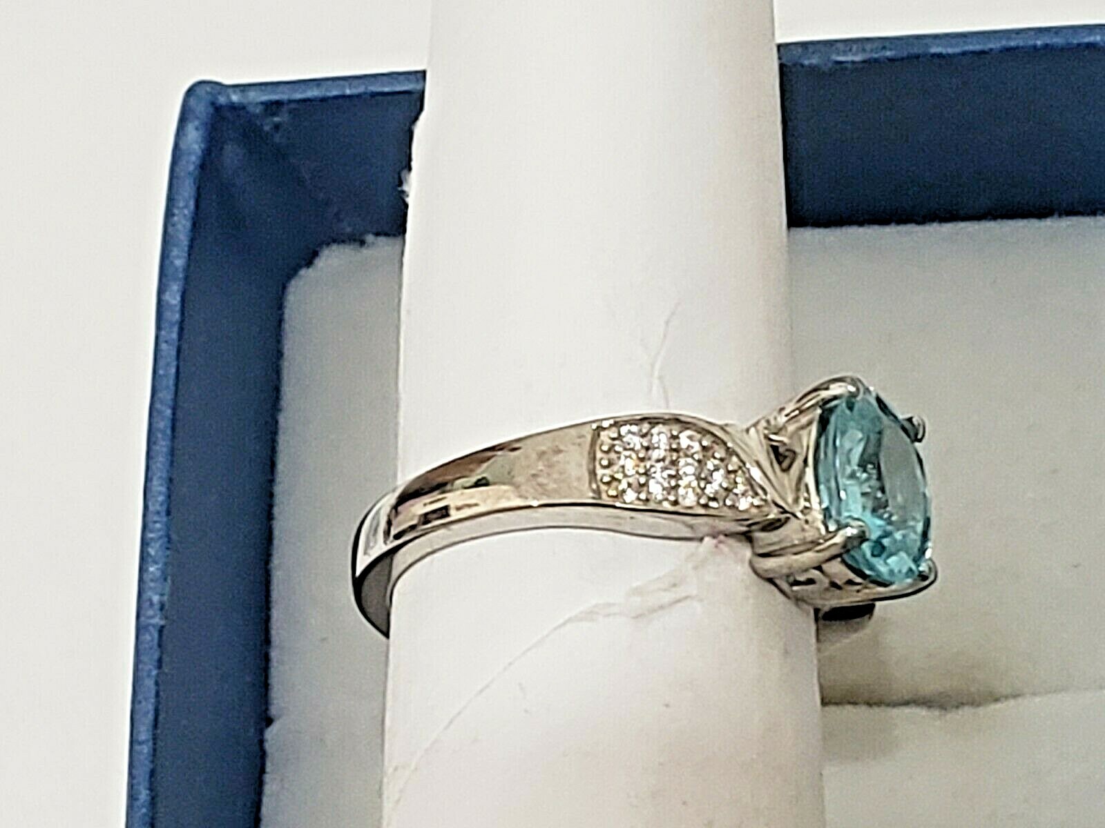 Cambodian Blue Zircon & Zircon ring in Platinum over 925 Sterling1.90 ct sz 6