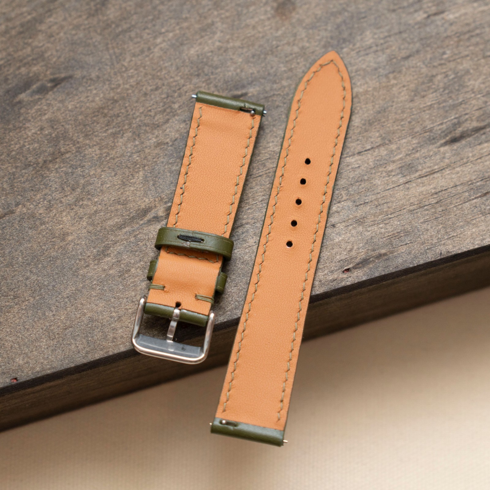 Green Olive Cow Leather Watch Strap Wristwatch Band 14mm to 26mm