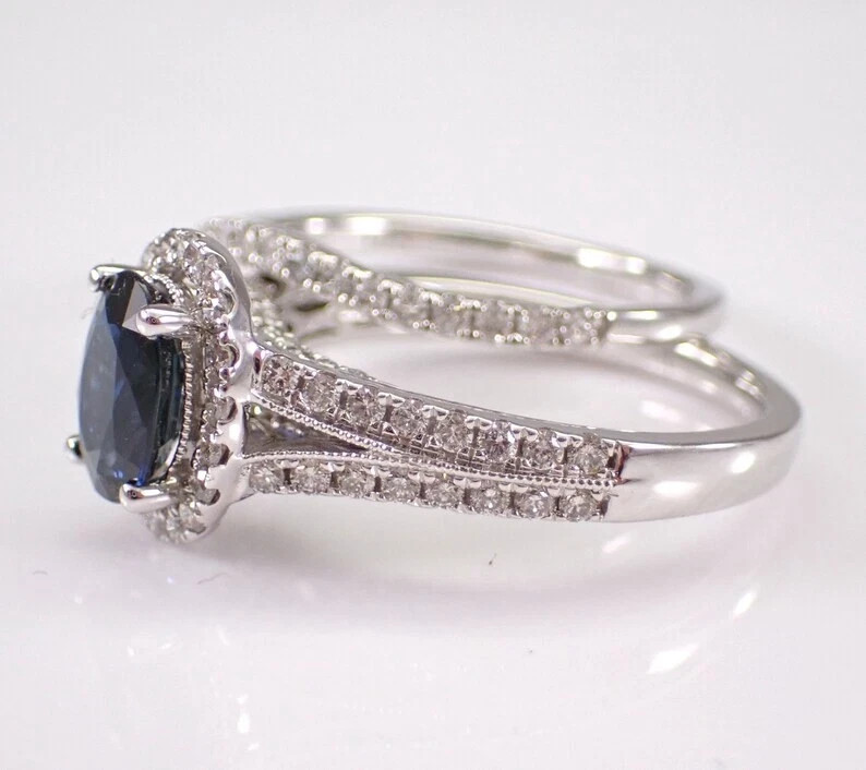 3.50 Ct Oval Cut Natural Sapphire Diamond Engagement Ring 14K Solid White Gold 5