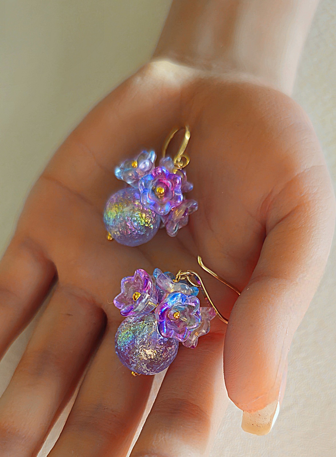 Purple & Blue Iridescent Floral Earrings | 14K | Botanical | Handmade | Spring