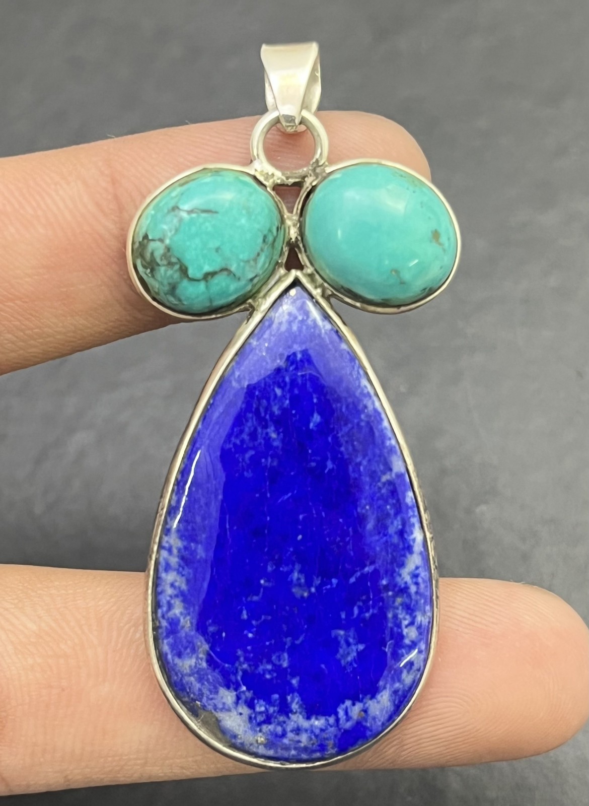 Natural Lapis Lazuli Turquoise Pendant 925 Sterling Silver Boho Handmade Jewelry