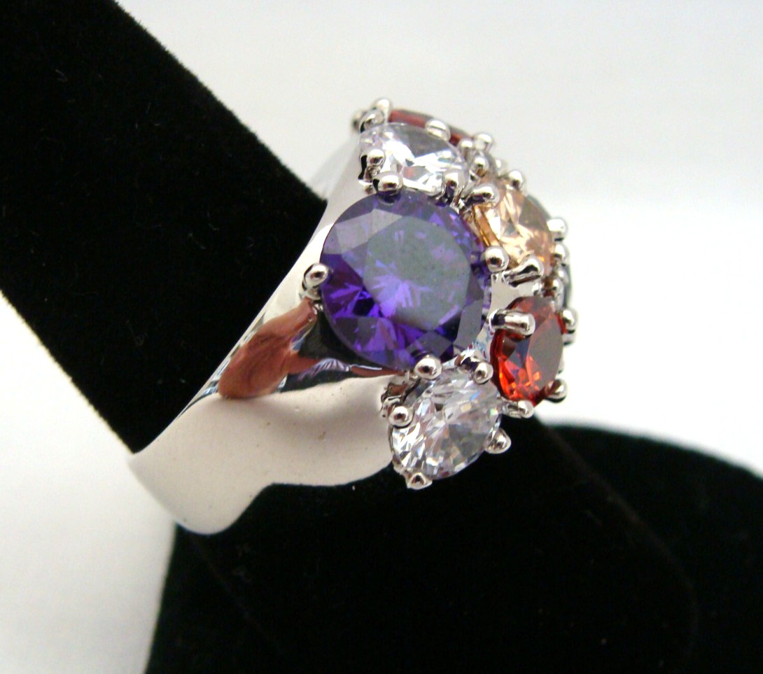 NVC Silver Tone Ring With Multicolored Rhinestones Size 8