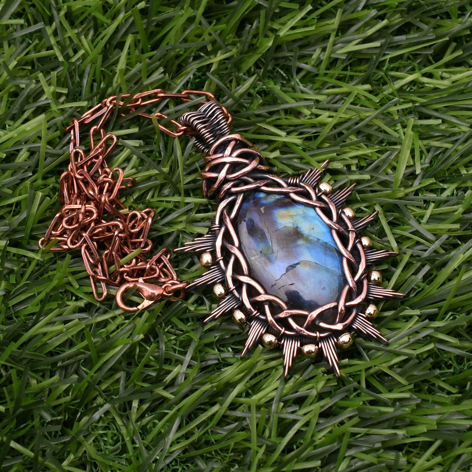 Labradorite Gemstone Copper Wire Wrap Handmade Jewelry Pendant 2.28″