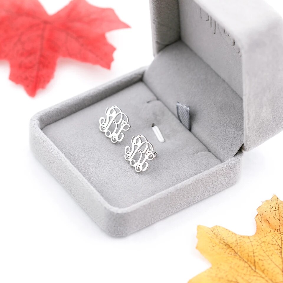 Initials Earrings With Box Custom Monogram Letter Women Boho Jewelry Gift Her