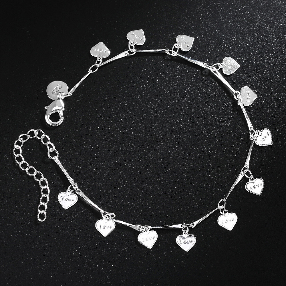 Womens 925 Sterling Silver Heart Love Fashion Foot Chain Ankle Bracelet #AB20
