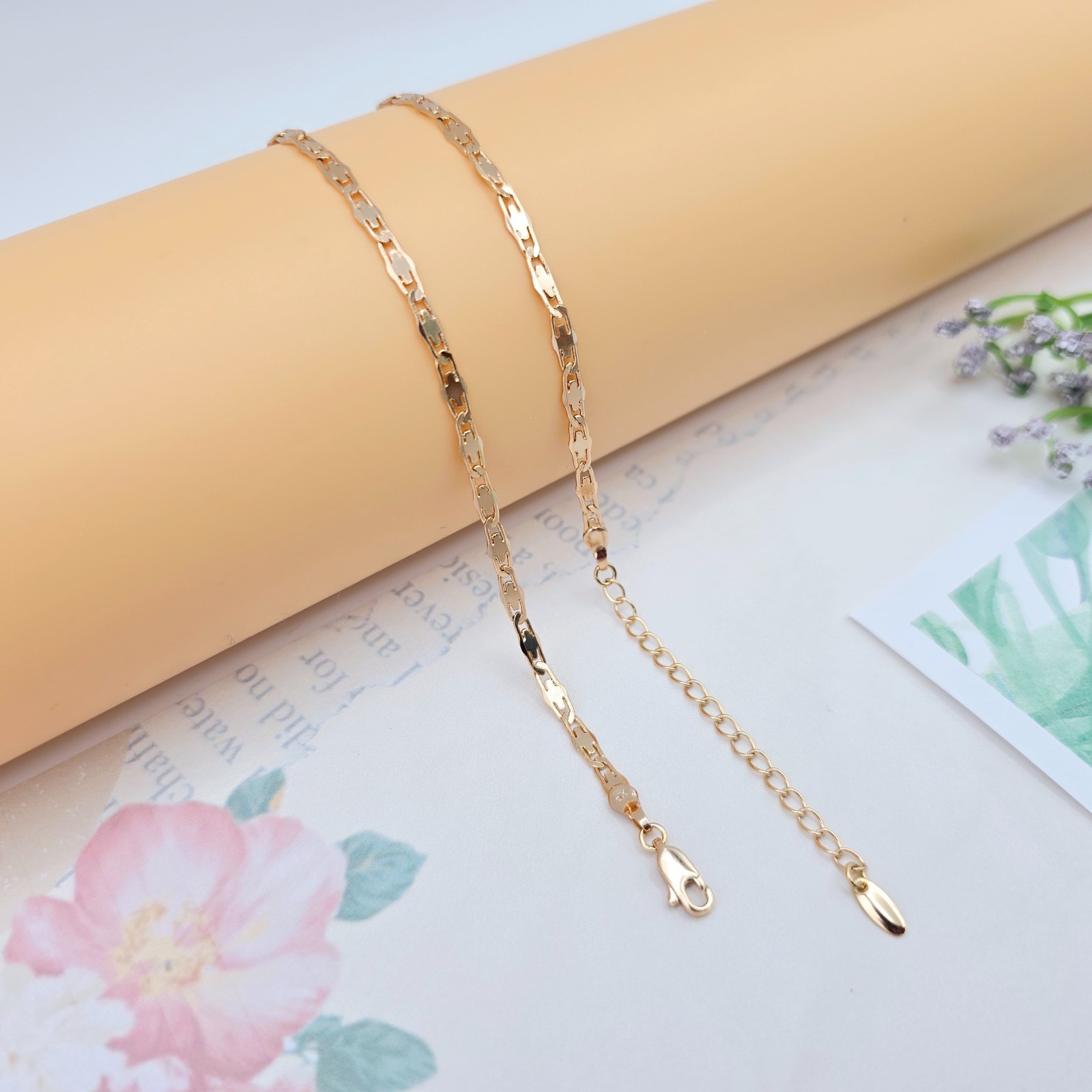 45+5cm Adjustable, XPNL0057 “Rose Gold Flat Geometric Link Necklace for Women