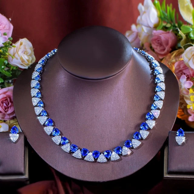 27 Ctw Trillion Lab-Created Sapphire Only Necklace 14K White Gold Plated Silver