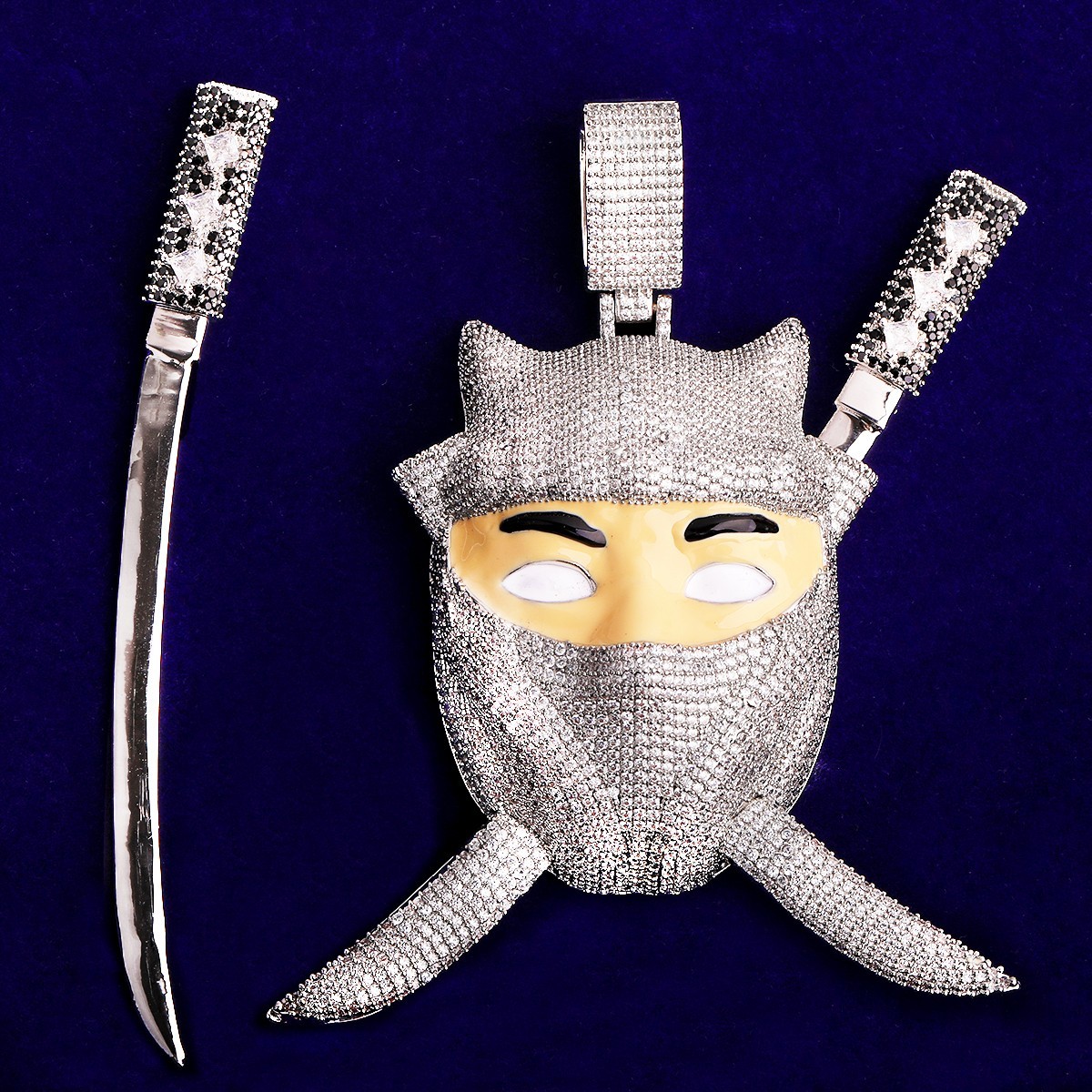 Hip Hop Iced CZ Bling Ninja Pendant Necklace Chain Men Rapper Jewelry