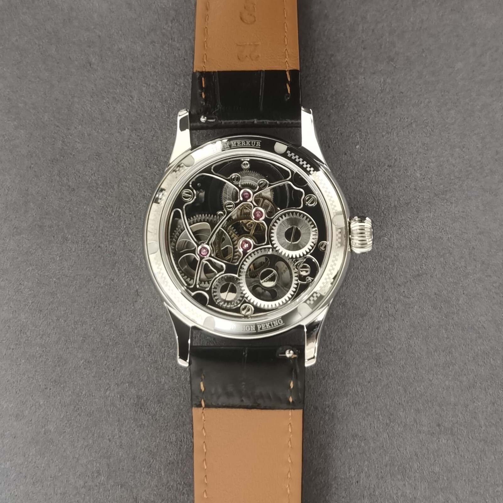 MERKUR Men Tourbillon Watch Manual Winding Mechanical Wristwatch Mineral Dial