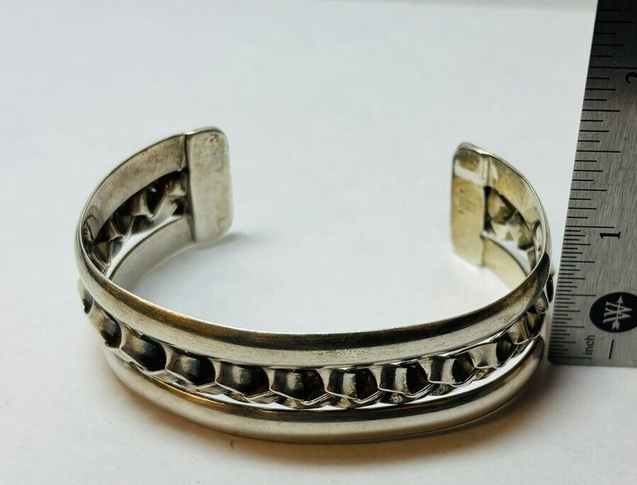 ATI Sterling 925 Silver Braided Inset Cuff Bracelet 6.5 in