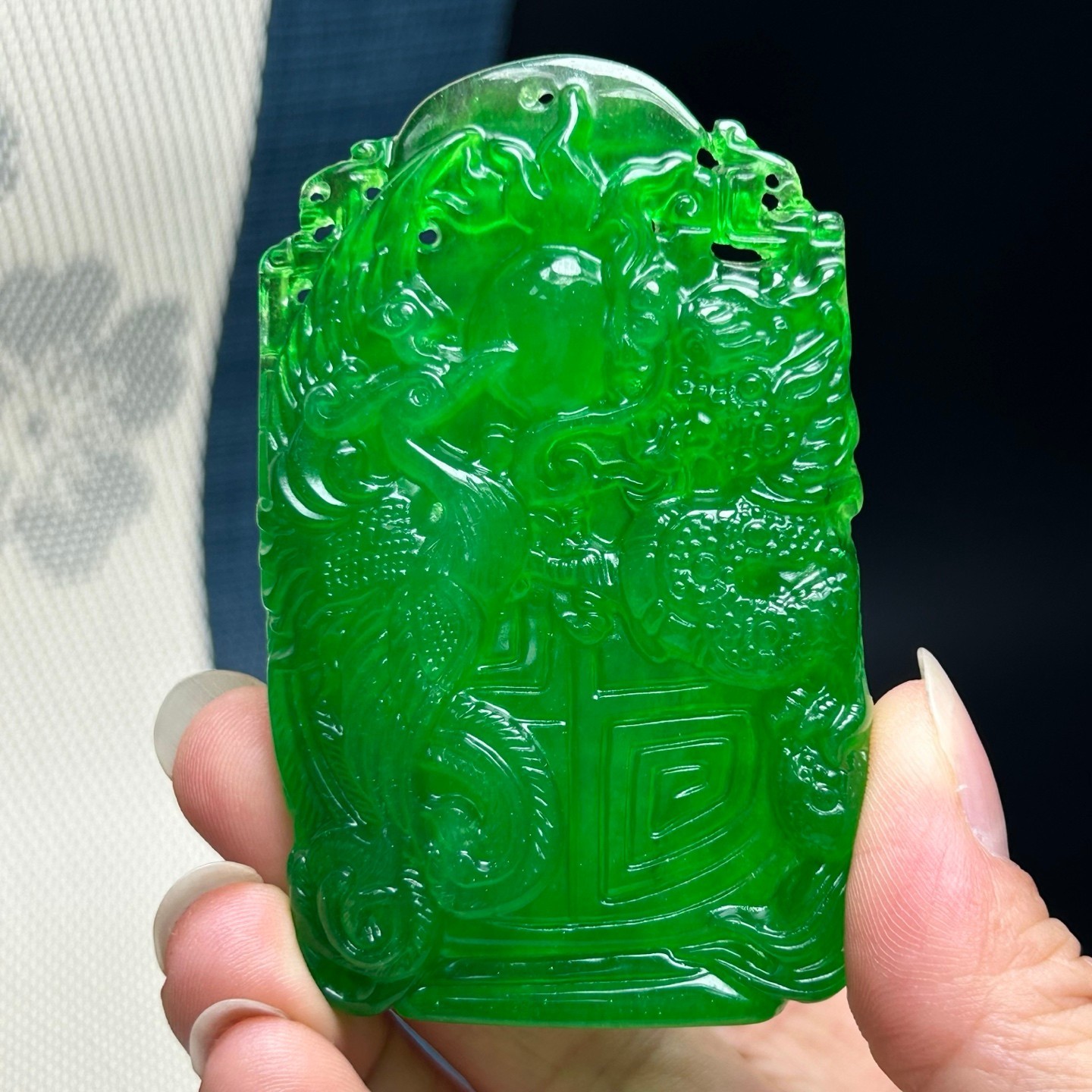 Natural ice green Burmese Jade Jadeite Carved Dragon Pendant&Necklaces