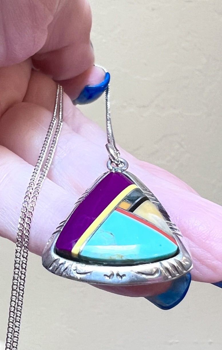 LOVELY Southwest Artisan Sterling Silver Turquoise, Sugilite, Etc Inlay Necklace