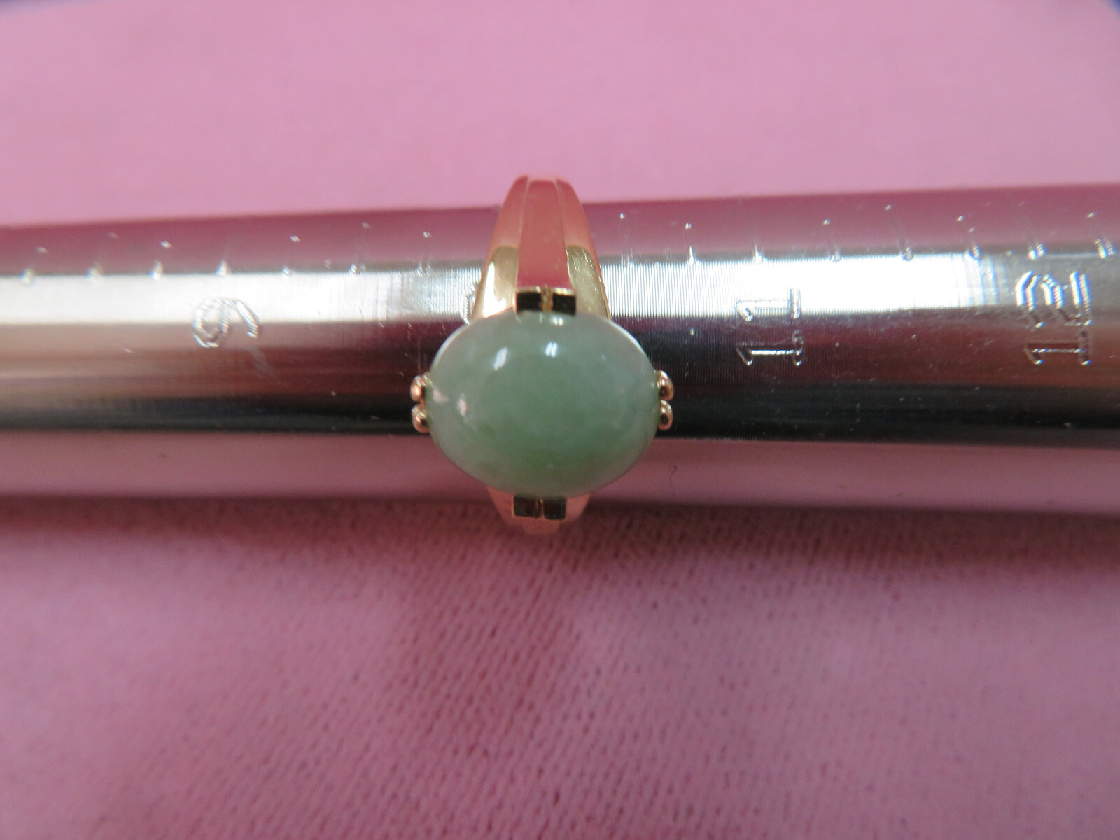 14k Solid Yellow Gold Green Jadeite Jade Ring Size 10 / 4.76 Grams