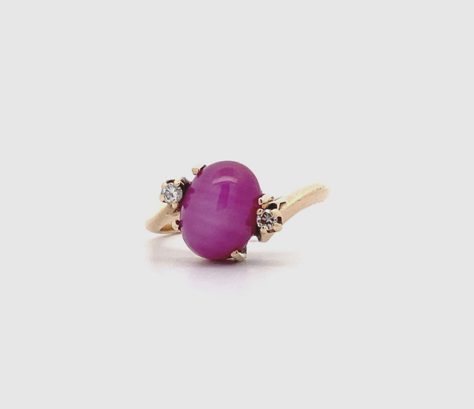 Vintage 14k Yellow Gold Lab Grown Star Sapphire Ruby Gemstone Diamond Ring 6.25