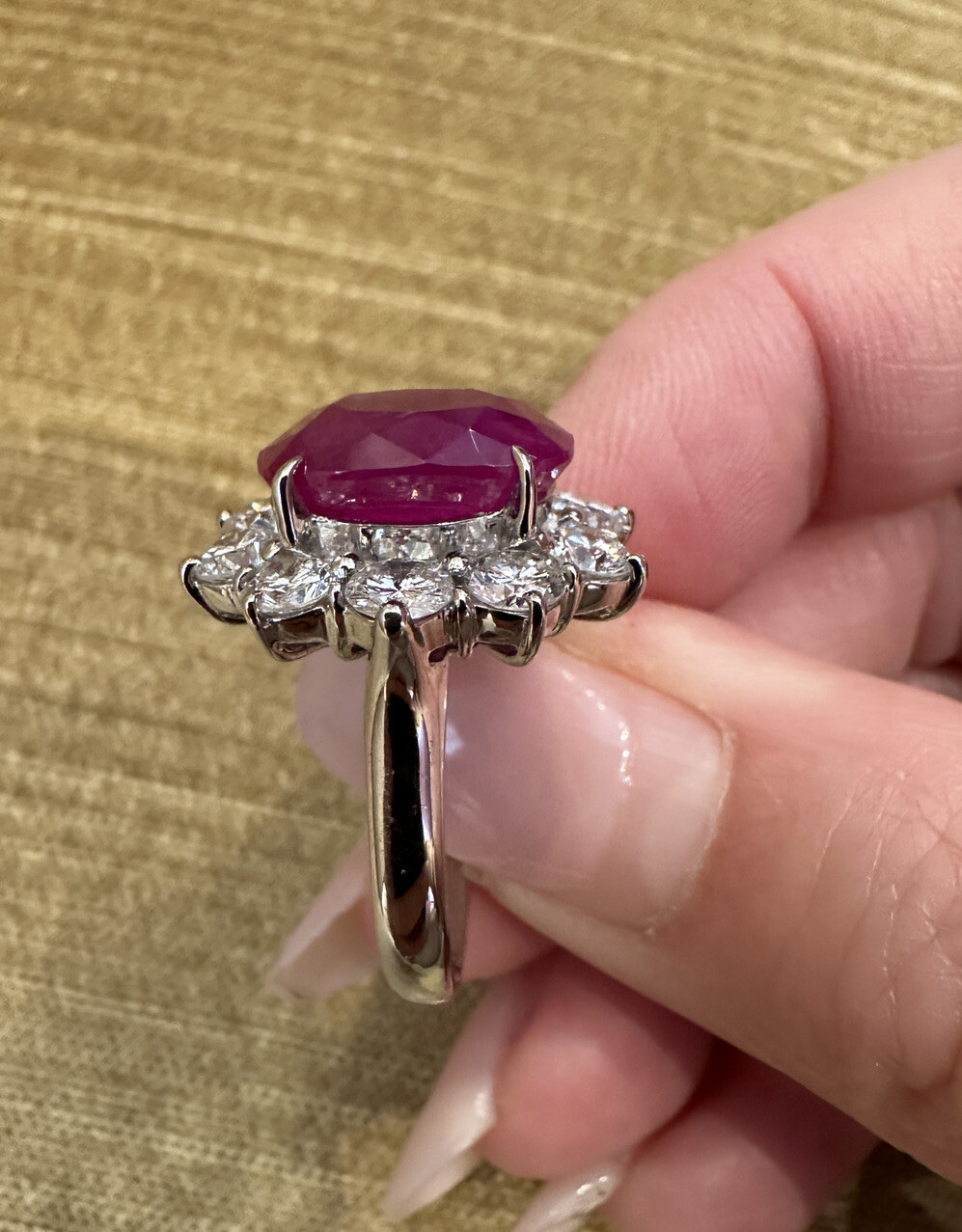 GIA Burma Heated Ruby 7.71 ct Oval in Diamond Platinum Ring – HM2421VN