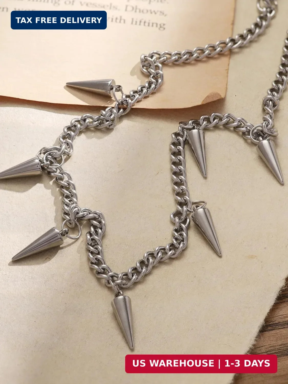 Sacina Spike Chain Necklace, Emo Punk Grunge Necklace, Goth Jewelry, Christmas J