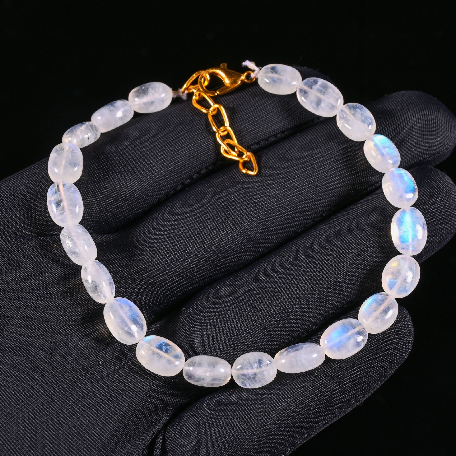 53 Ct. Natural Rainbow Moonstone Bracelet Oval Gemstone 9X7X4-9X7X5 MM