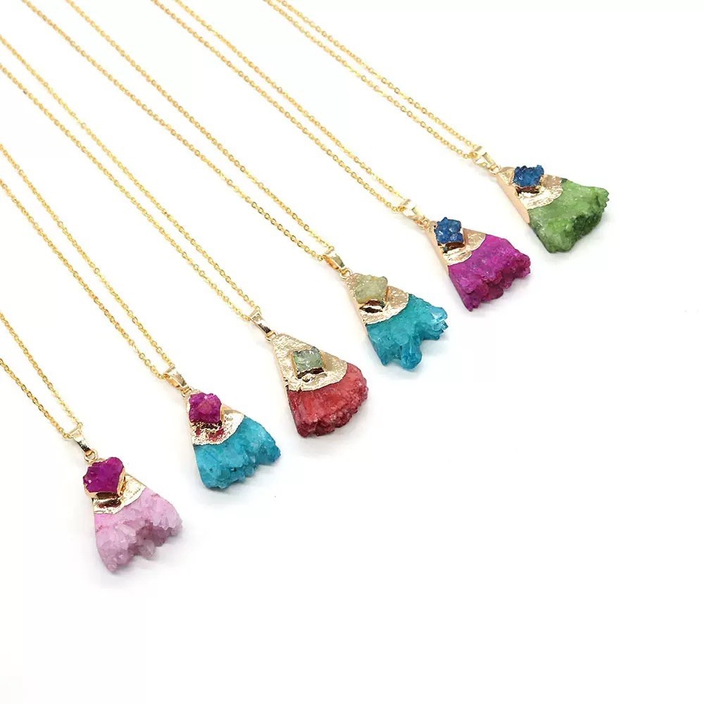 Colorful Natural Stone Triangle Pendant Charm Irregular Slice No Chain