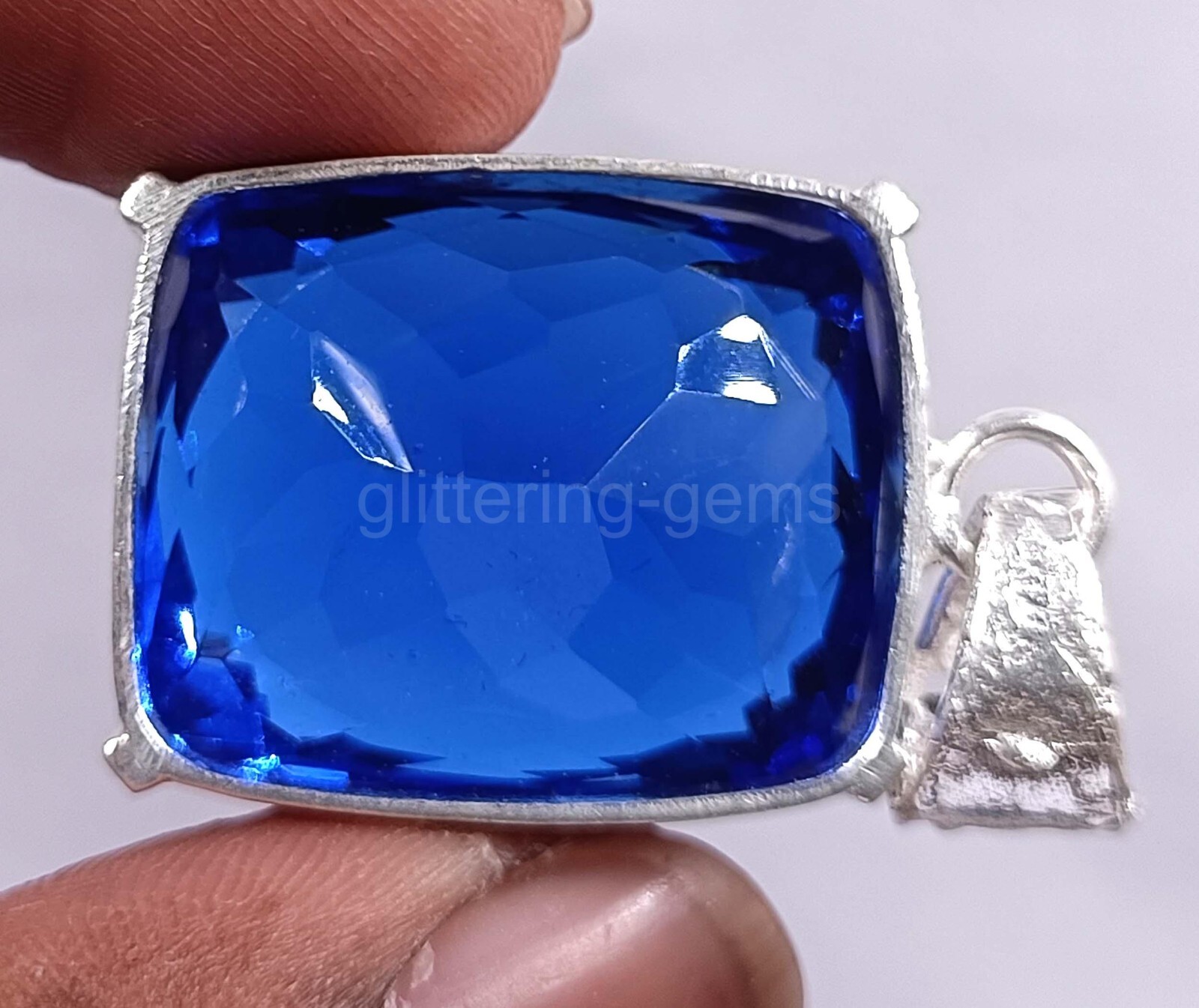 Natural Blue Sapphire 74.65Ct Cushion Cut 925 Solid Silver Pendant Gemstone 5AIT