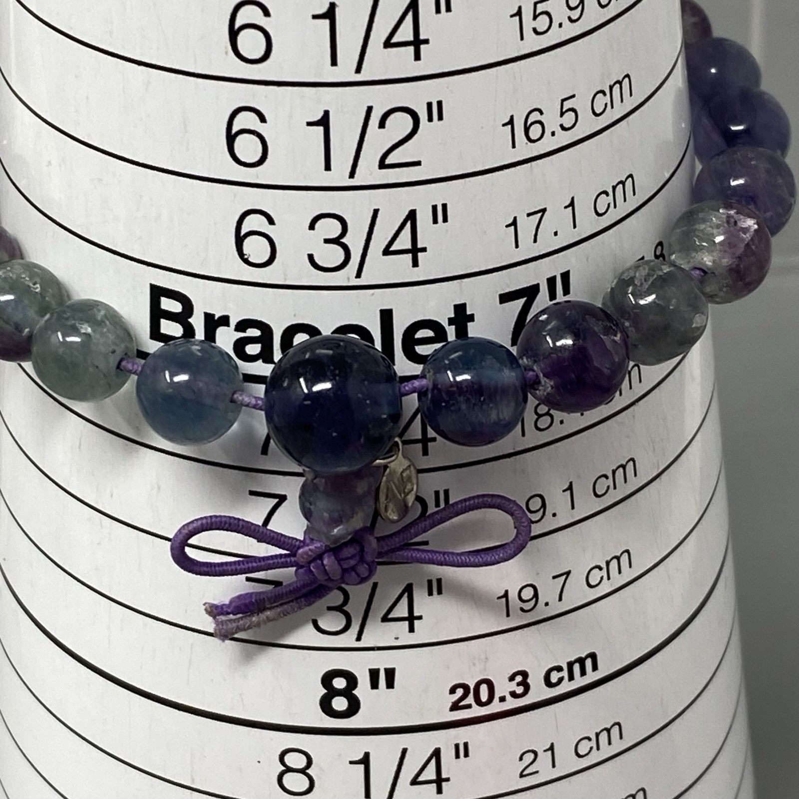 Designer AE Stone Beaded Bracelet Blue Purple Fluorite Stretch Energy 7″