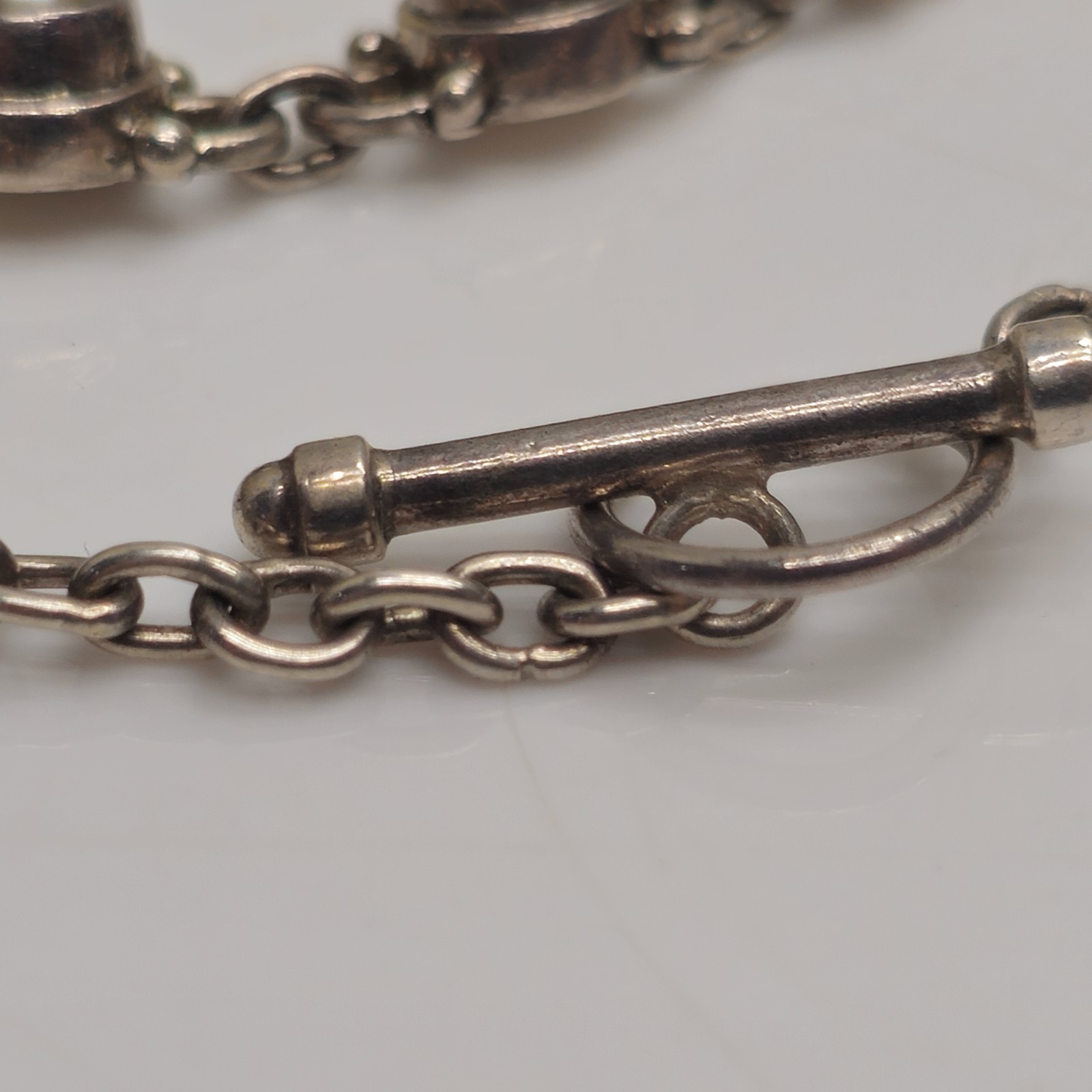 925 Sterling Silver Blue Stone Link Bracelet Toggle Clasp 6.25in 16.84g Vintage