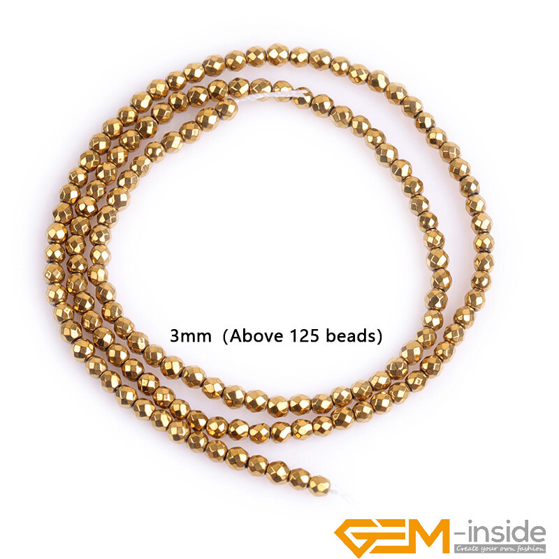 Gold Hematite Metallic Coated Reflections Faceted Round Beads Jewelry Making 15″
