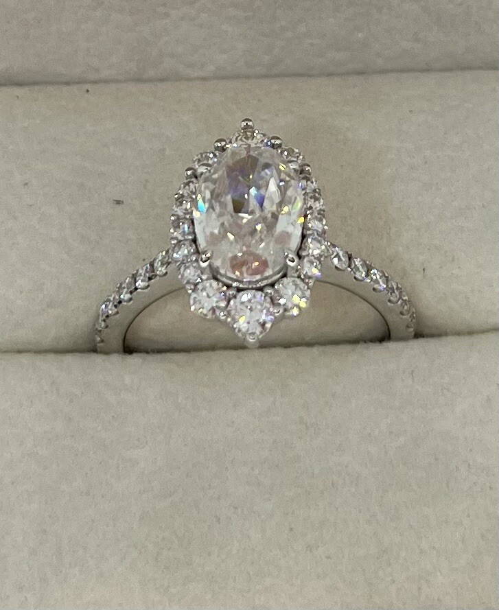 3.ct Oval Cut Moissanite Halo Engagement Ring Sterling 18K White Gold Plated Mar