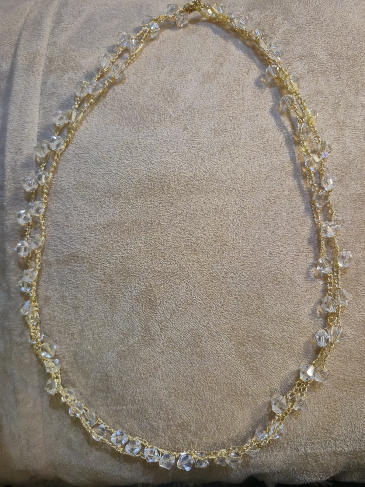 Dainty Handmade Gold Silk Crochet Crystal Choker Wedding/Party