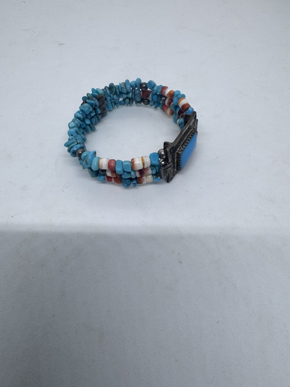 Pollack 925 Sterling Silver Turquoise Spiny Oyster Expandable Bracelet Signed