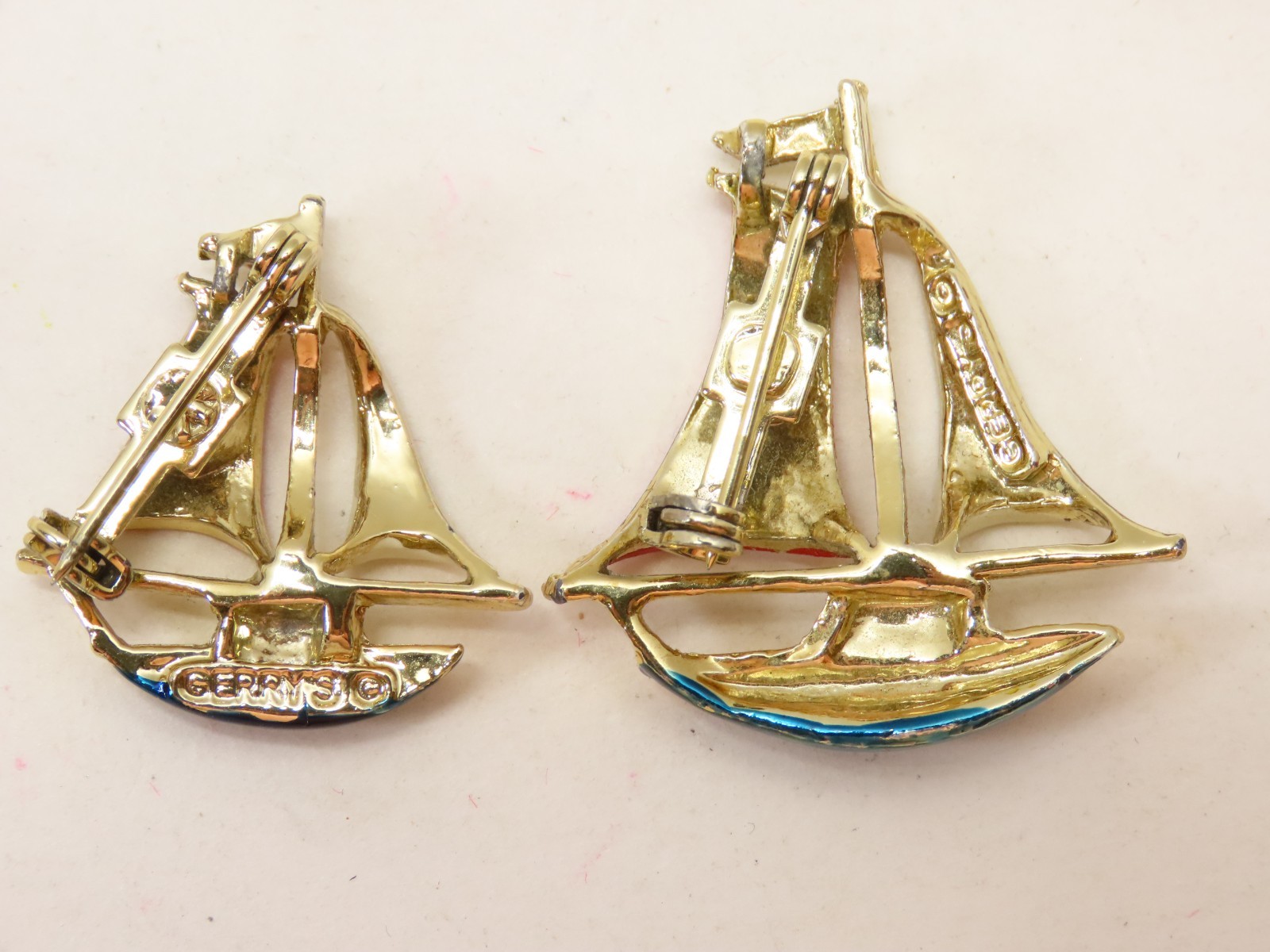 Gerry’s Sail Boats Brooch Pin Lot Enamel Gold Tone Signed D5748