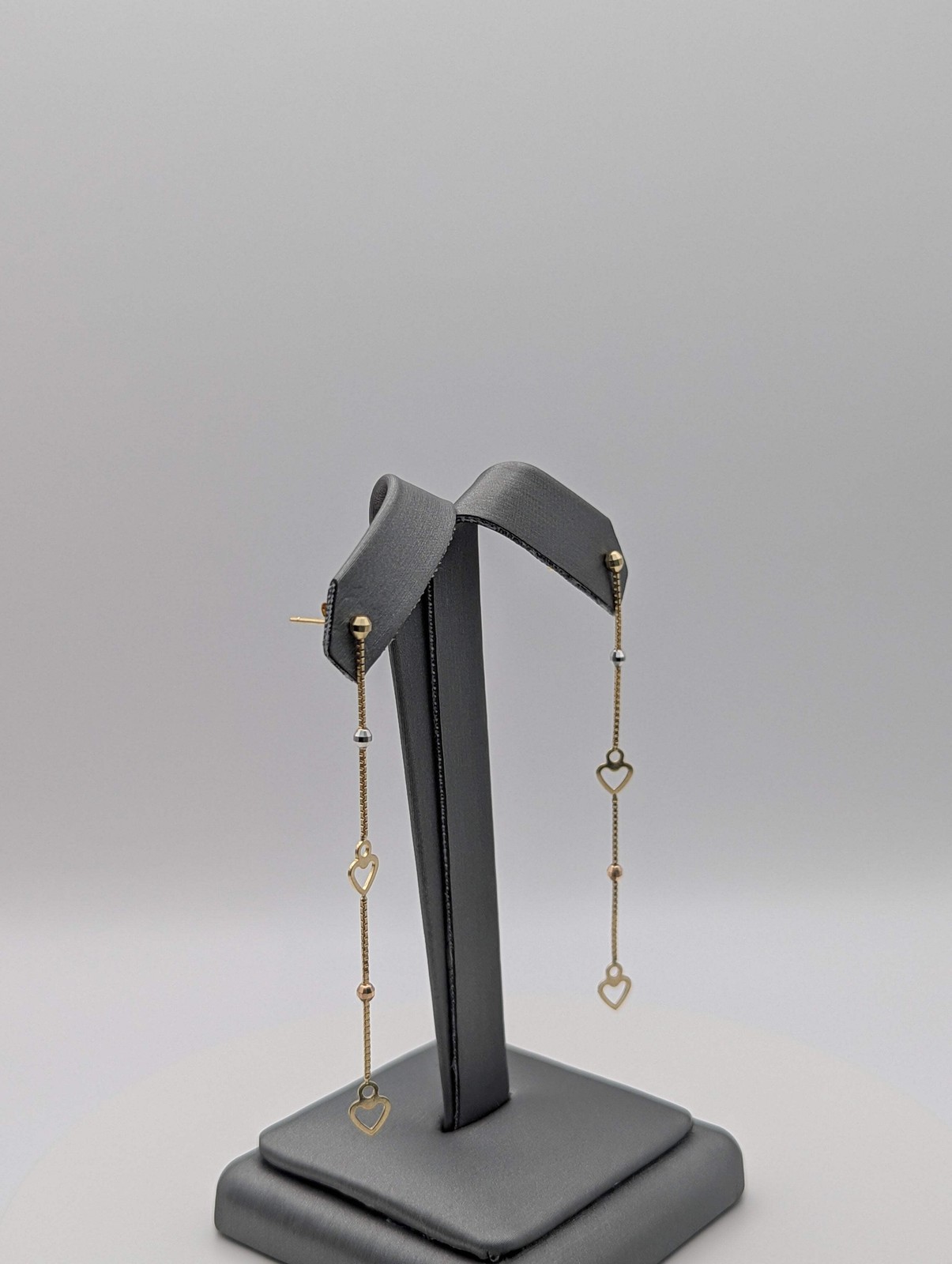 14K YG Tri Color Heart Dangly Earrings
