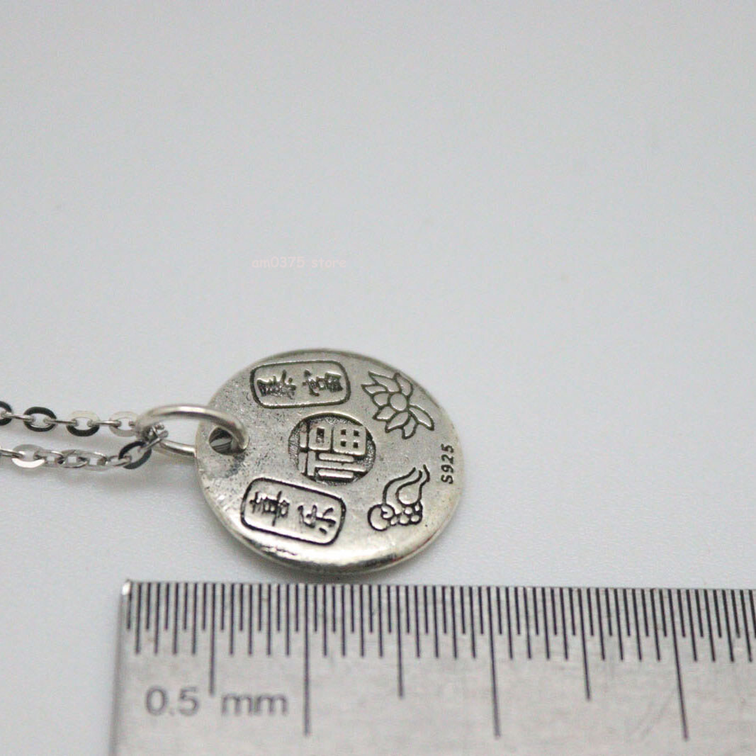 Real 925 Sterling Silver Women Men Lucky Round Fu Pendant Accessory 15*15mm